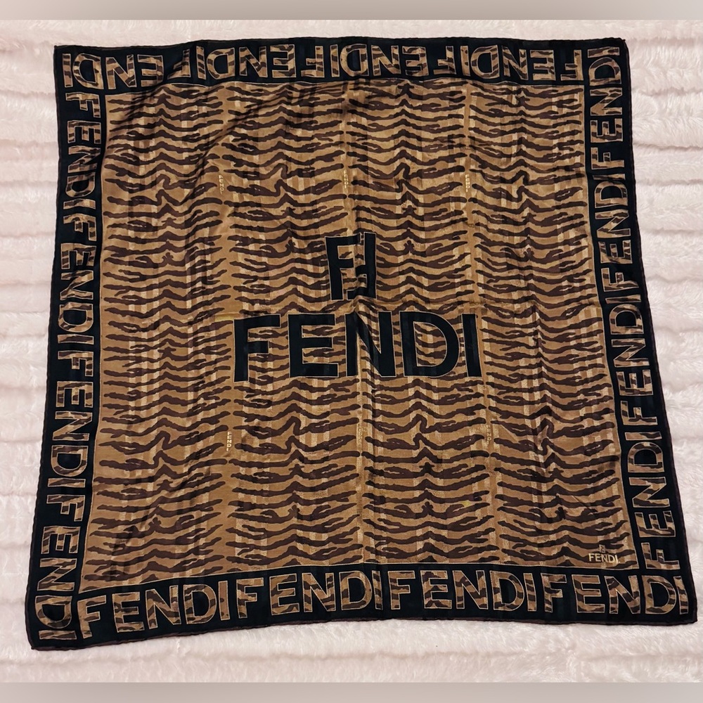Fendi Tan and Black Logo Pattern Handkerchief